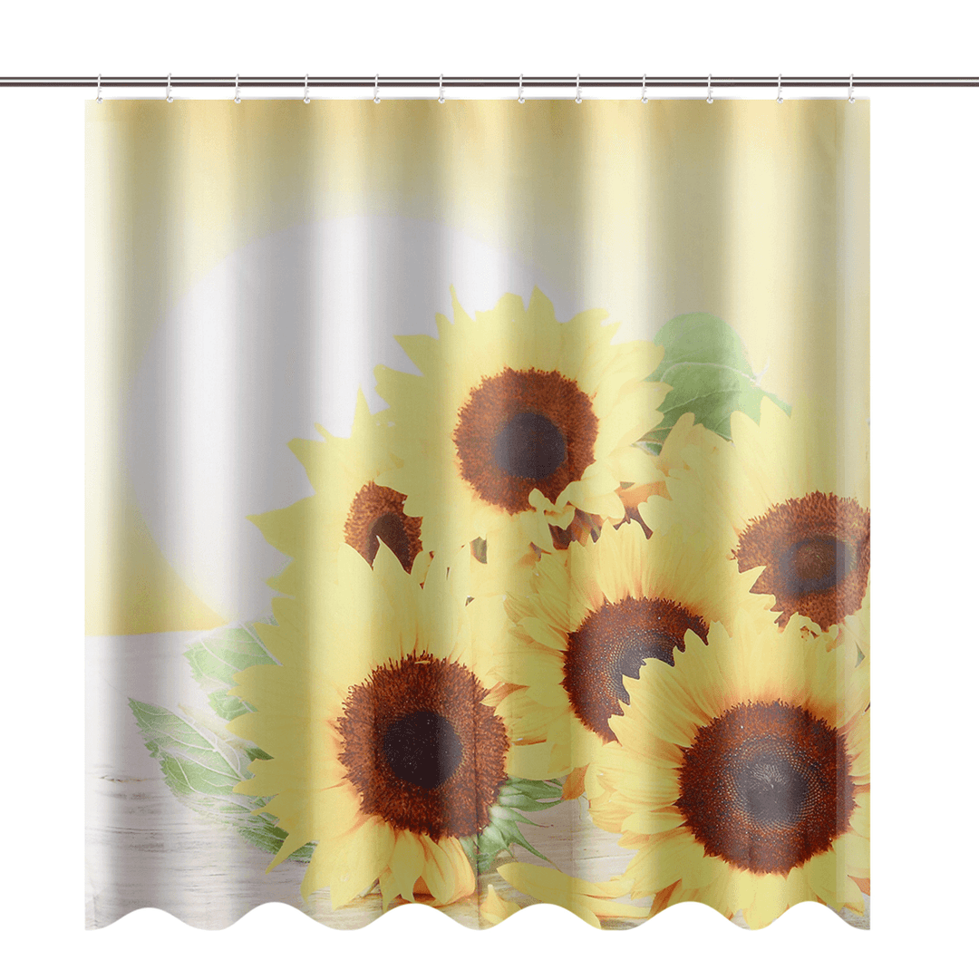 Sunflower Waterproof Shower Curtain Toilet Lid Cover Bathroom Non-Slip Mat Set - MRSLM