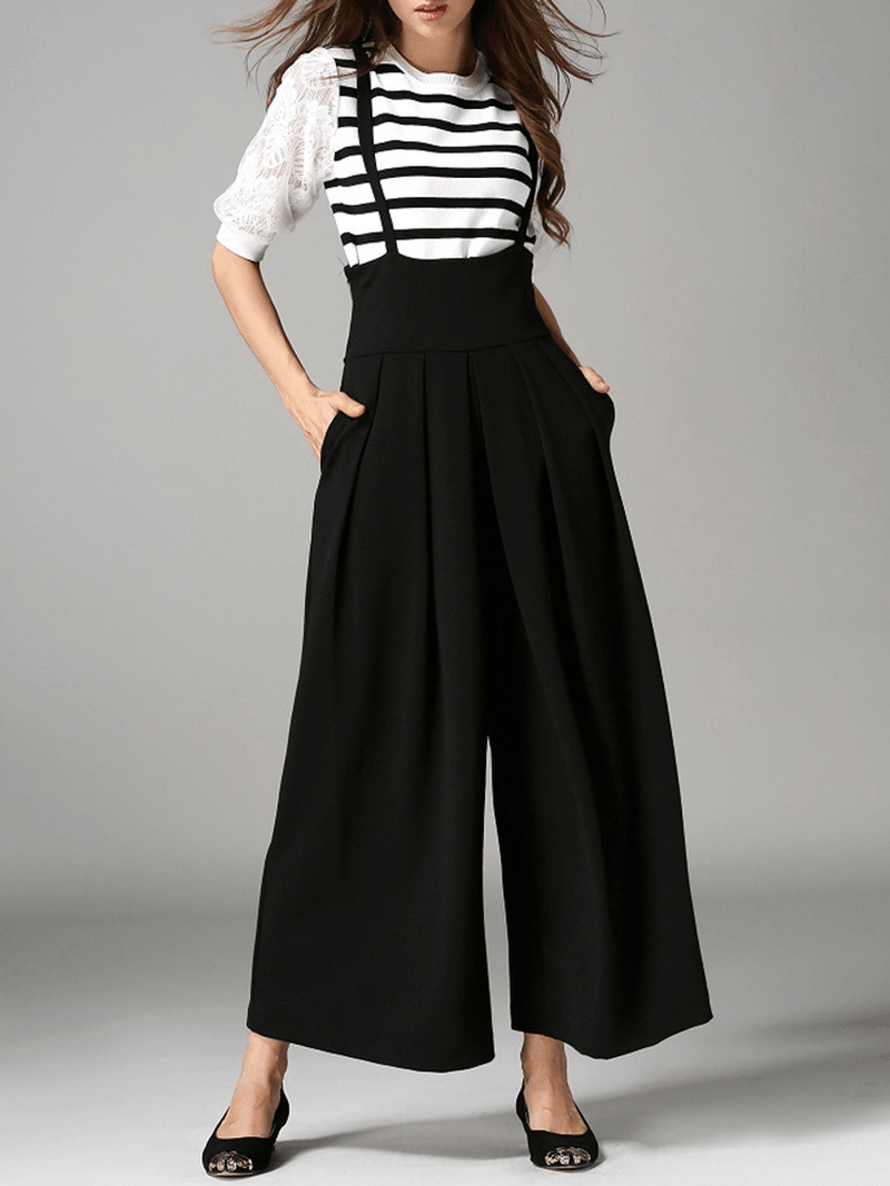 Sleeveless Straps Loose Wide Leg Pants