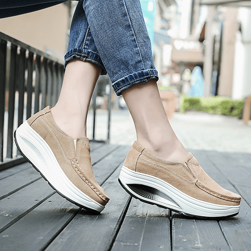 Women Leather Rocker Sole Casual Loafers