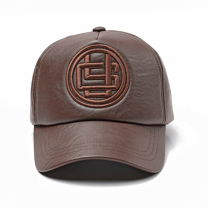 Men Women Earmuffs Artificial Leather Badge Baseball Cap