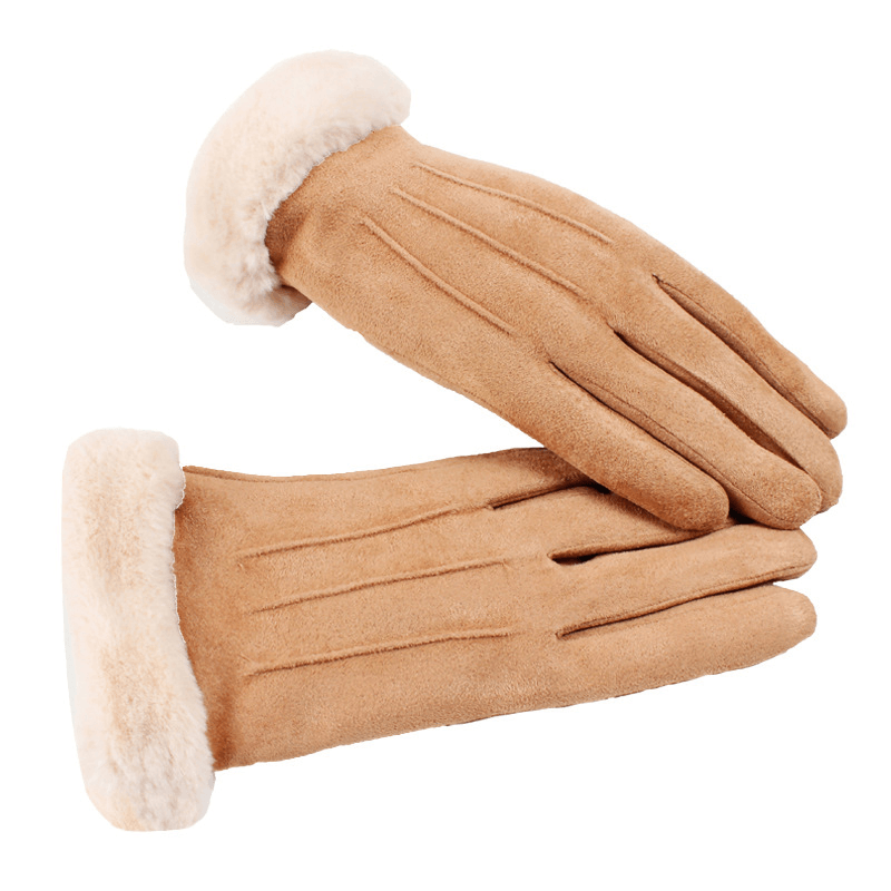 Women Warm Thick plus Velvet Lined Suede Windproof Gloves