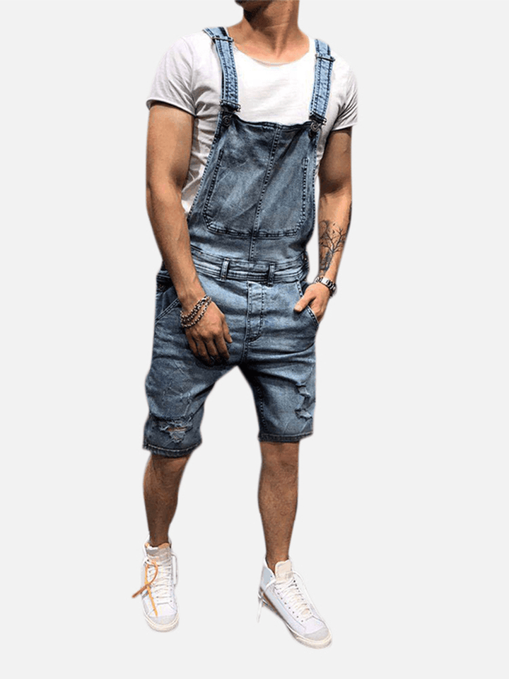 Men Slim Fit Denim Short Casual Jumpsuit