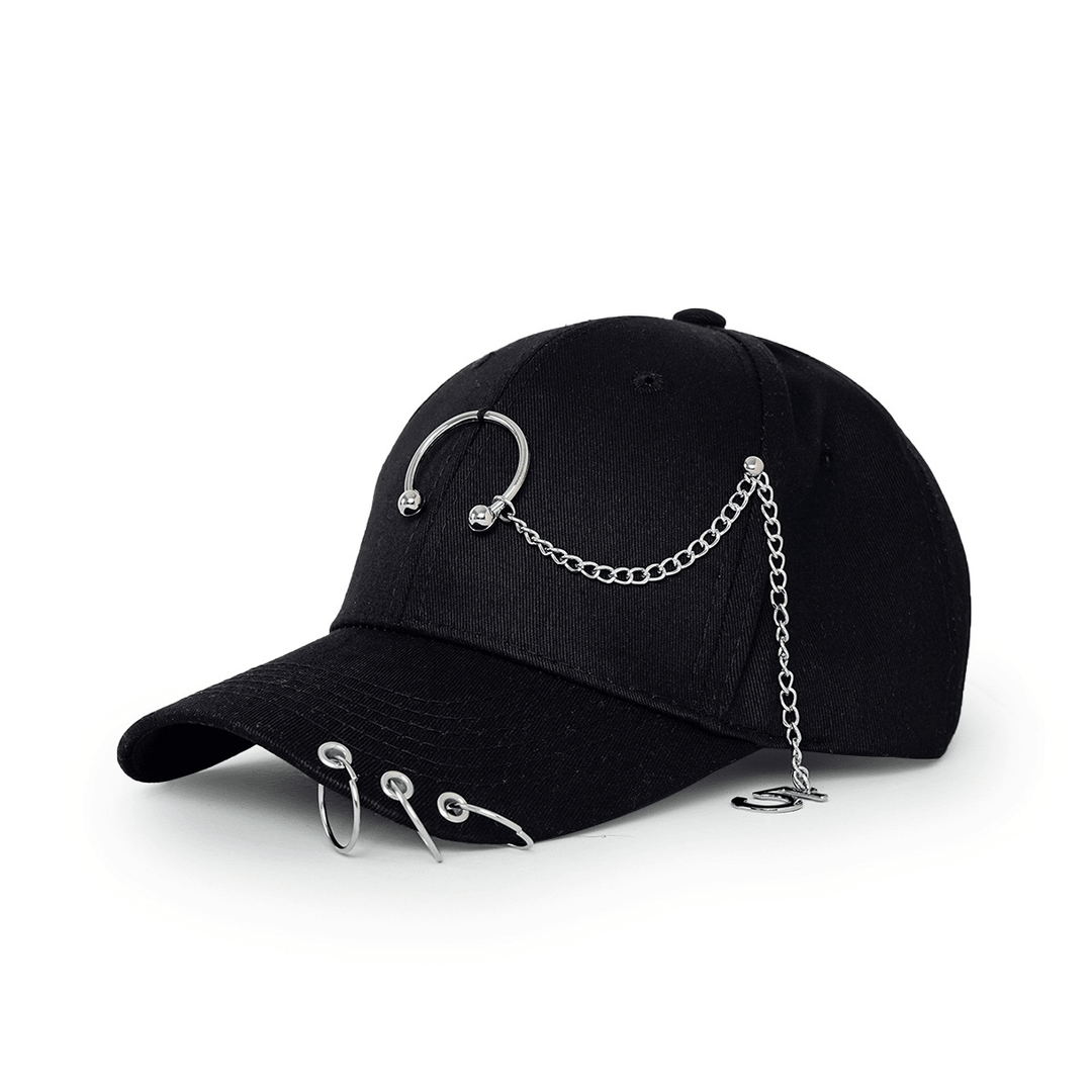 Wide-Brimmed Baseball Hat with Chain Hoop