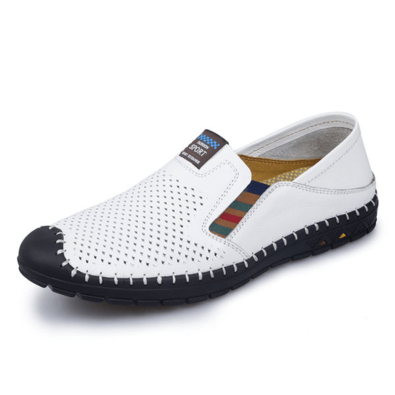 Breathable Hollow Outs anti Collision Toe Genuine Leather Flats Loafers Shoes