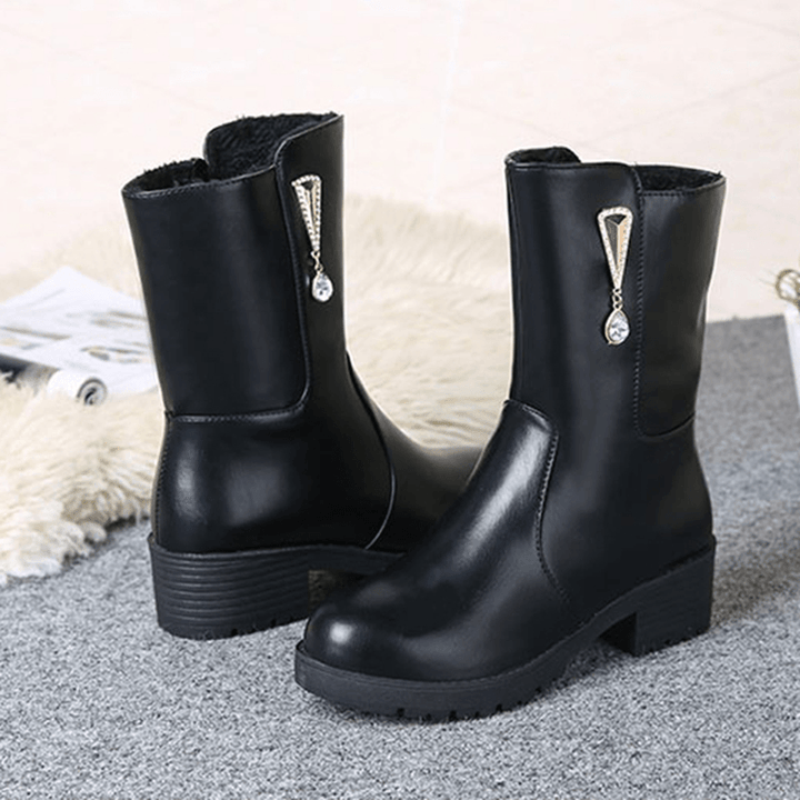 Women Winter Keep Warm Crystal Fashion Mid-Calf Boots