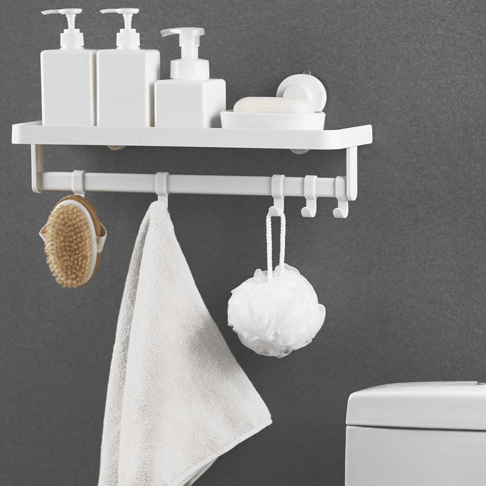 ABS No Drilling Storage Holder Towel Rack Bathroom Organizer Shelf