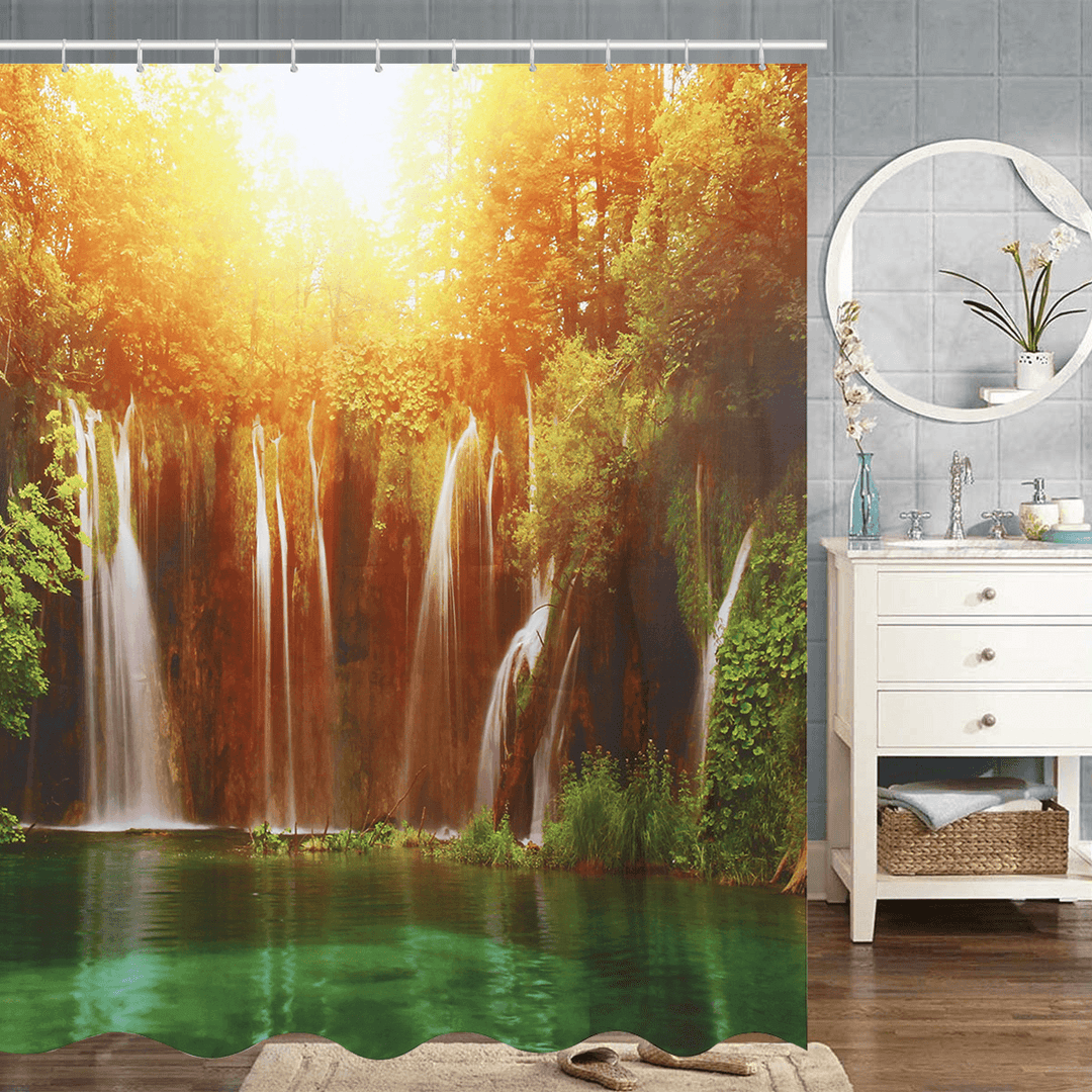 180X180Cm 3D Waterfall Nature Scenery Shower Curtain Water-Repellent Polyester Bathroom Curtain