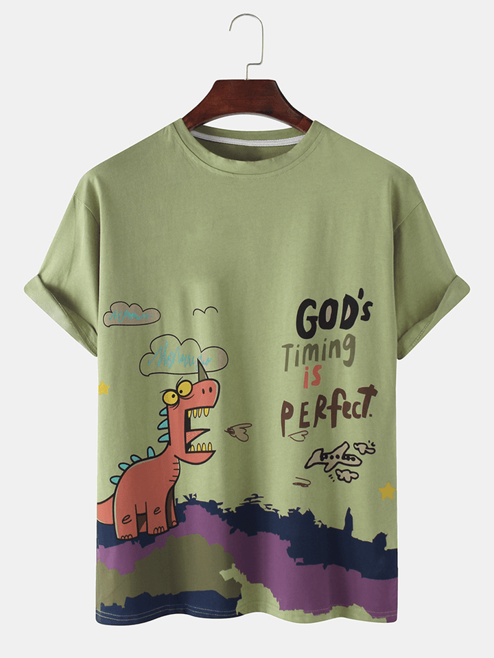 Mens Casual Dinasour Cartoon Letter Print Short Sleeve T-Shirts