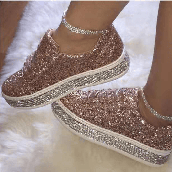 Women Glitter Sequined Fashion Lace up Party Casual Platform Shoes Flats