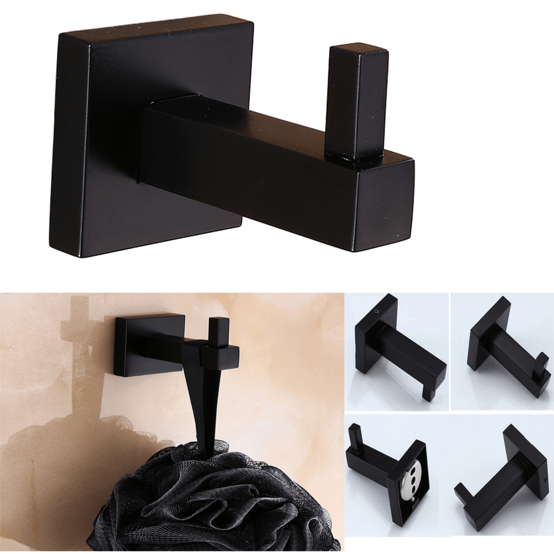 Matt Black Square Towel Rack Rail Tissue Roll Toilet Brush Holder Robe Hook Bath