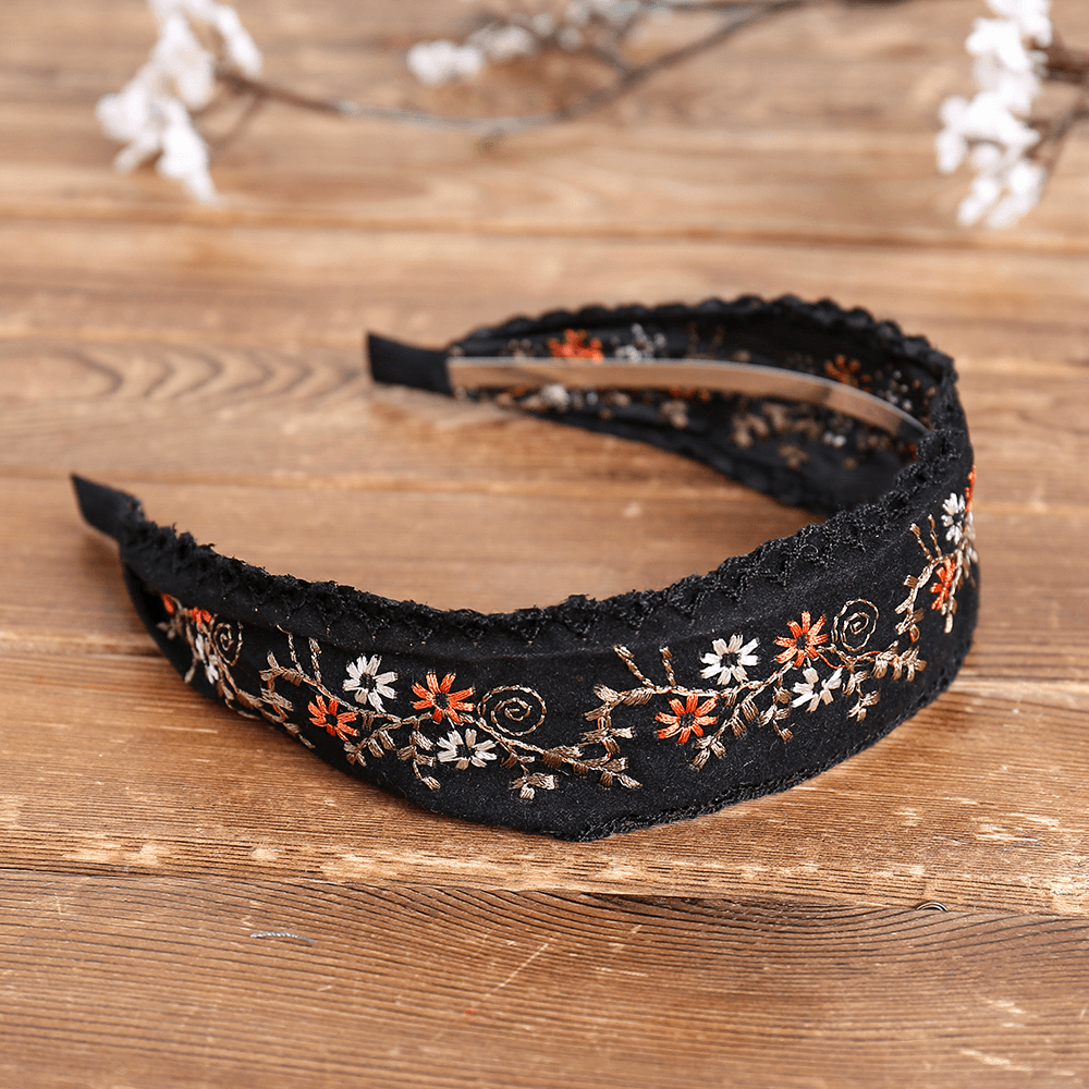 Ethnic Embroidery Lace Girl Headband Rural Girl Wind Suede Floral Fabric Headband Hair Accessories - MRSLM