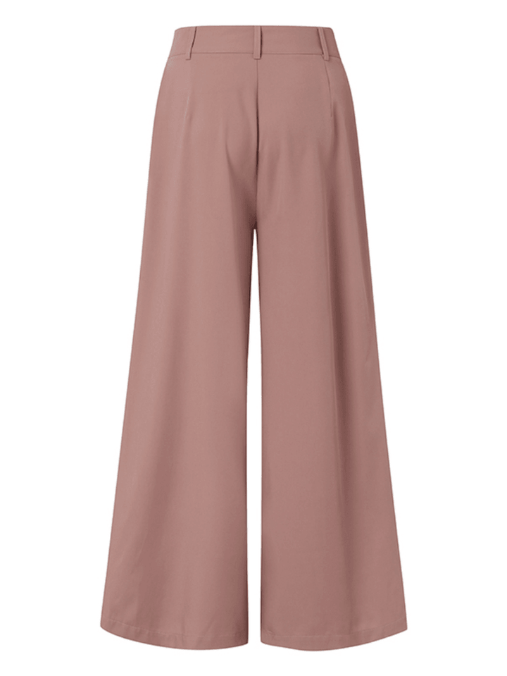 Women Solid Color Button Casual Loose Wide Leg Pants with Pocket