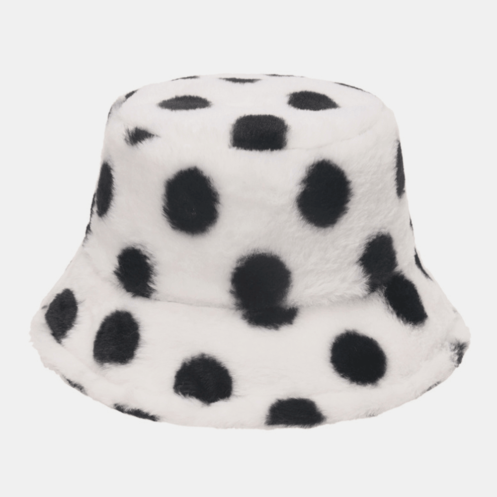 Unisex Rabbit Hair Colorful Dots Pattern plus Thicken Warm Windproof Soft All-Match Travel Bucket Hat