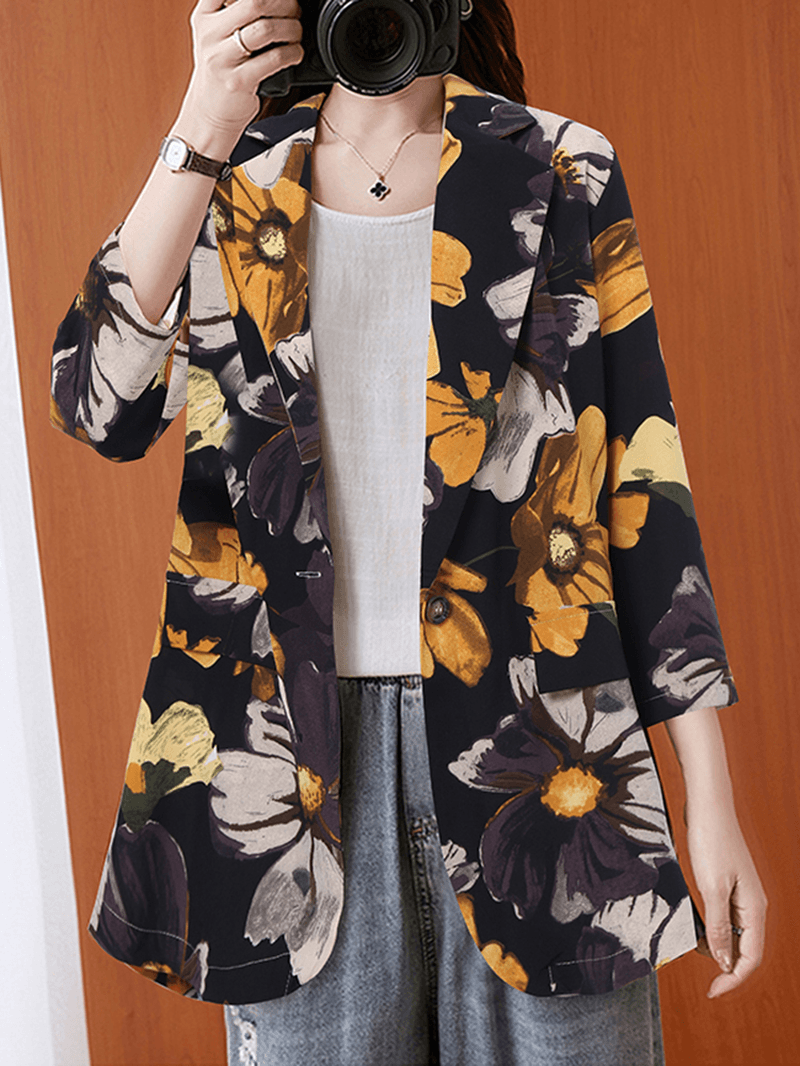 Women Full Sleeve Lapel Floral Bohemian Leisure Retro Thin Suit - MRSLM