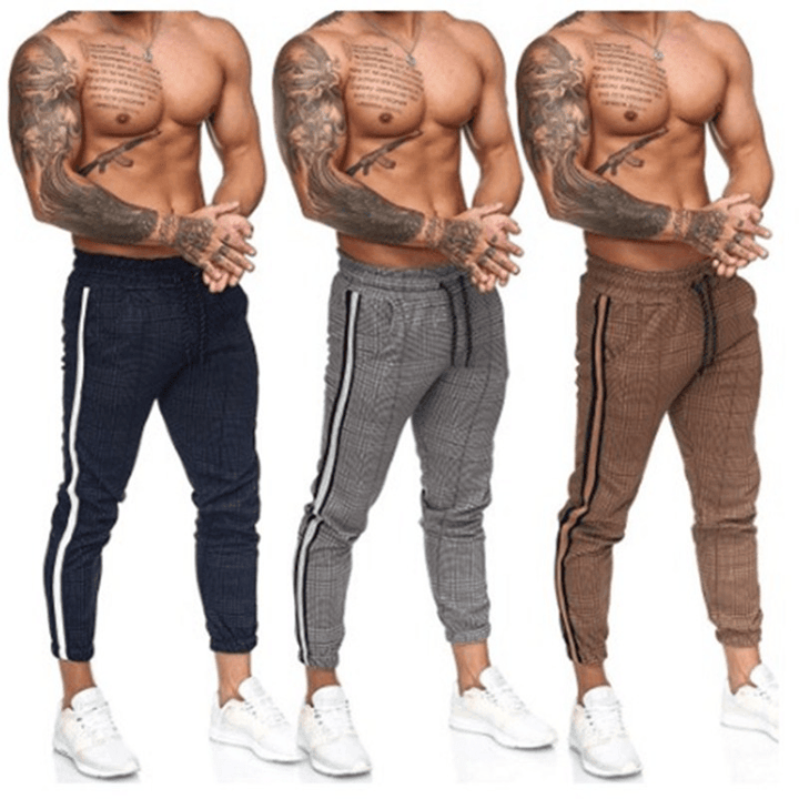 Men'S Casual Slim Printed Plaid Retro Pencil Pantssmall Pants