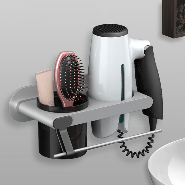 Hair Dryer Comb Holder Wall Mounted Bathroom Organizer Rack Storage Accessories - MRSLM