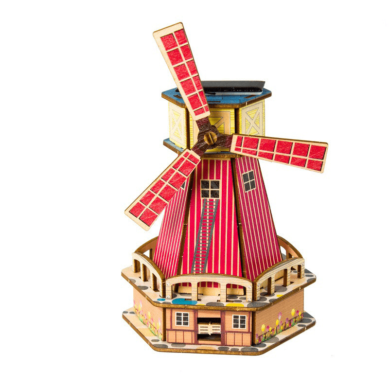 Solar-Powered Dutch Windmill Rotating Children'S Science Toy Model