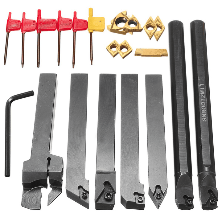 7Pcs 12Mm Shank Lathe Boring Bar Turning Tool Holder Set with Carbide Inserts