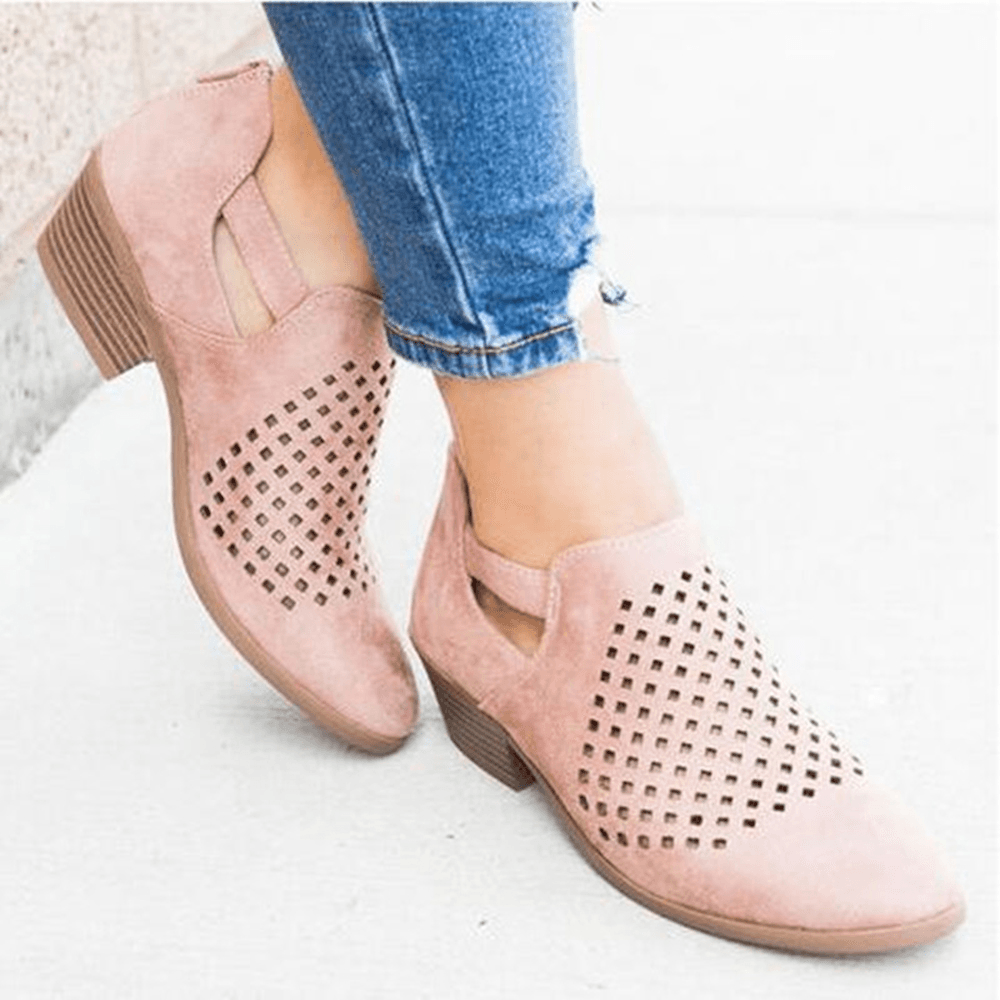 Large Size Women Pattern Hollow Out Suede Slip on Pumps