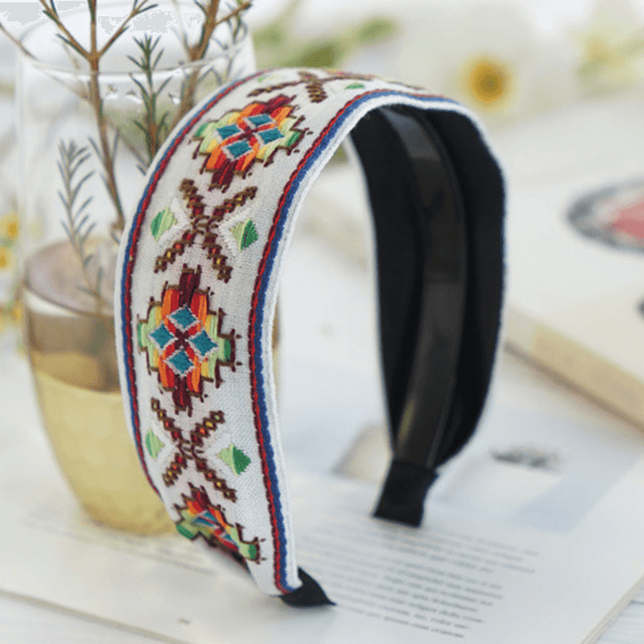 Fresh Bohemian Ethnic Style Hair Band Embroidered Cotton Wide Brimmed Hair Band Travel Home Leisure Hair Band