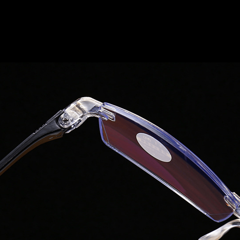 Unisex Anti-Blue Light Frameless HD Diamond Trimming Dual-Use Reading Glasses Presbyopic Glasses