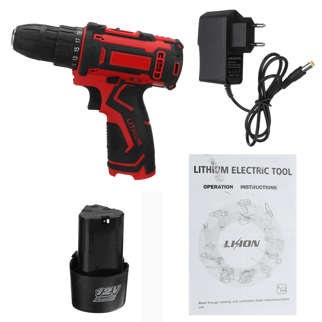 12V 300W 2 Speed Cordless Drill Driver 25+1 Torque 1350 RPM 10Mm Electric Screwdriver W/ 1/2 Battery - MRSLM