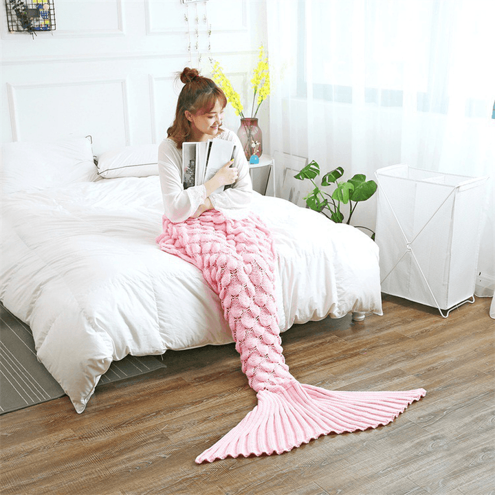 Mermaid Tail Blankets Yarn Knitted Handmade Crochet Mermaid Blanket Kids Throw Bed Wrap Super Soft Sleeping Bed