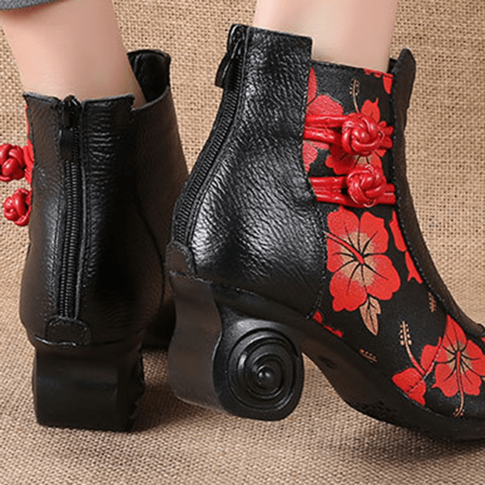 Retro Genuine Leather Butterfly Ankle Boots