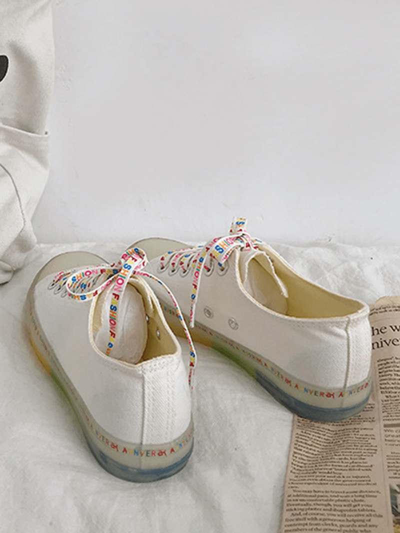 Women Canvas Low Top Rainbow Sole Casual Student Flats