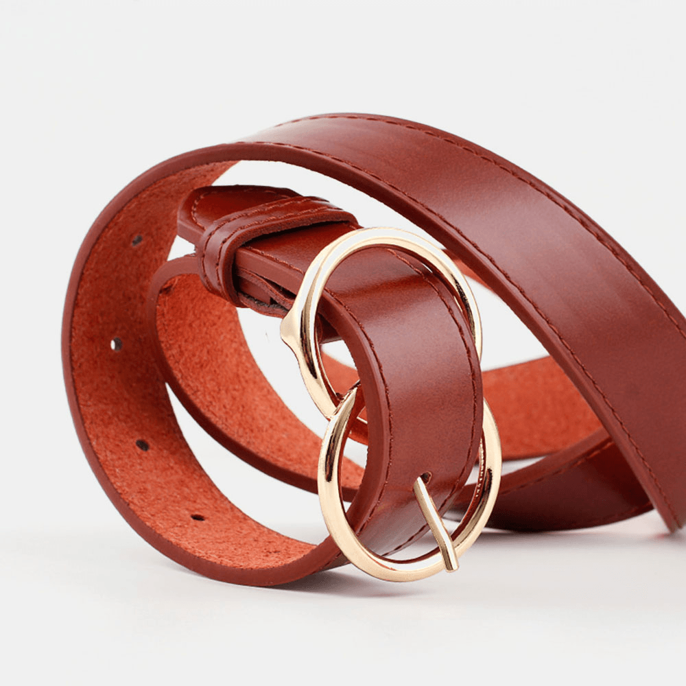 Women PU Leather Double Ring Buckle Retro Fashion Trouser Belt