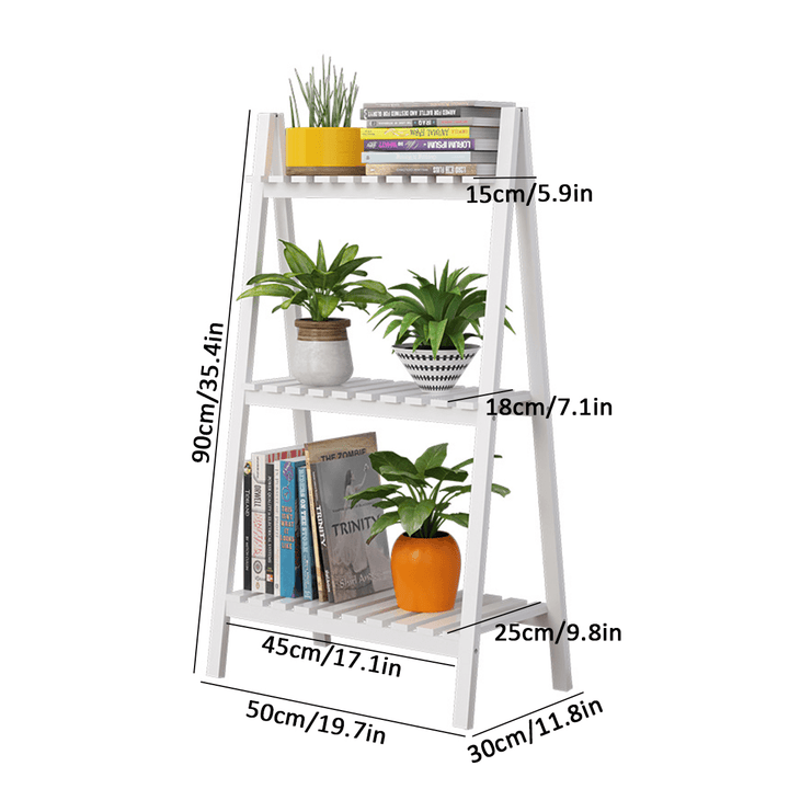 3 Tier Foldable Wood Plant Flower Stand Ladder Shelf Rack Planter Pot Holder