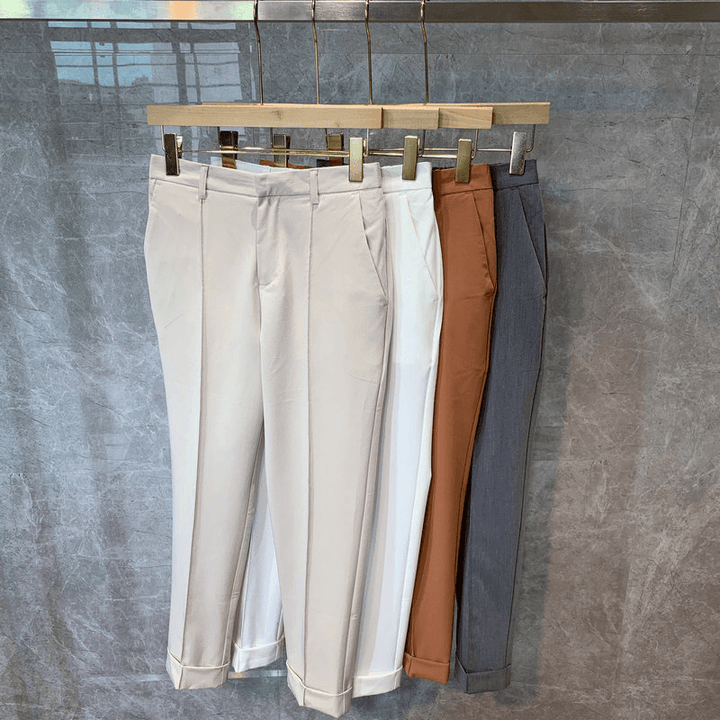 Men'S Casual Cropped Trousers Straight Trousers