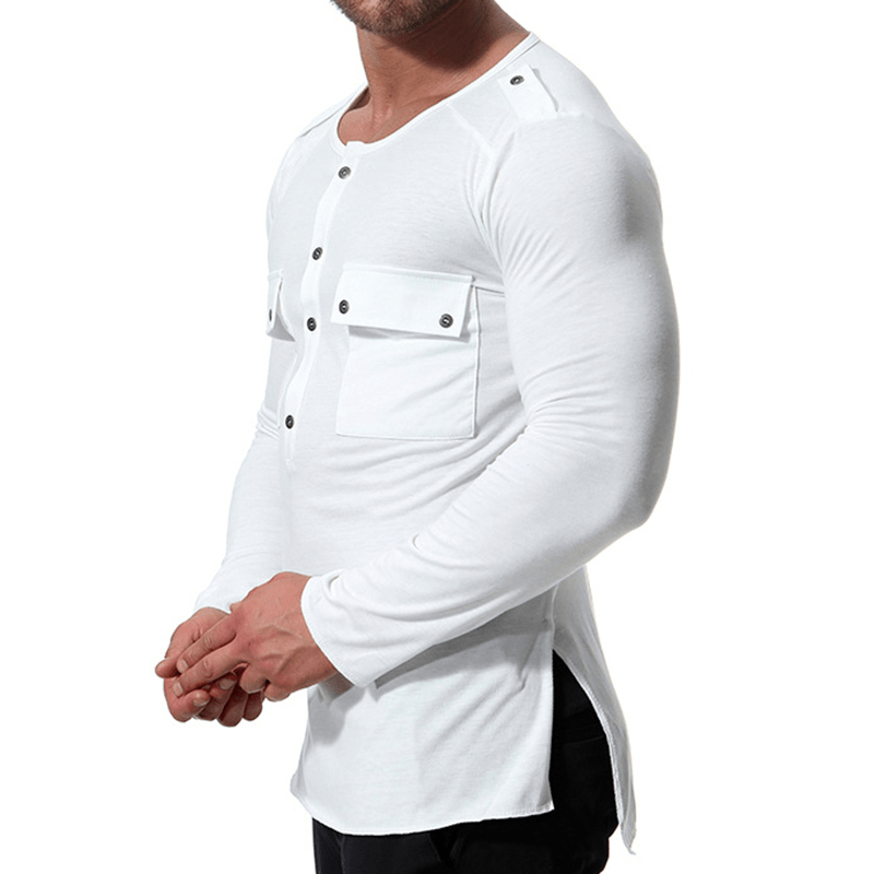 Casual Autumn Cotton Double Pockets T-Shirts for Men