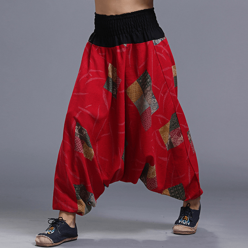 Men'S Ethnic Style Printed Loose Wide Leg Pants