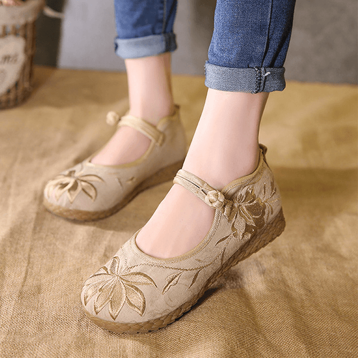 Women Embroidered Flower Soft Sole Casual Flat Loafers