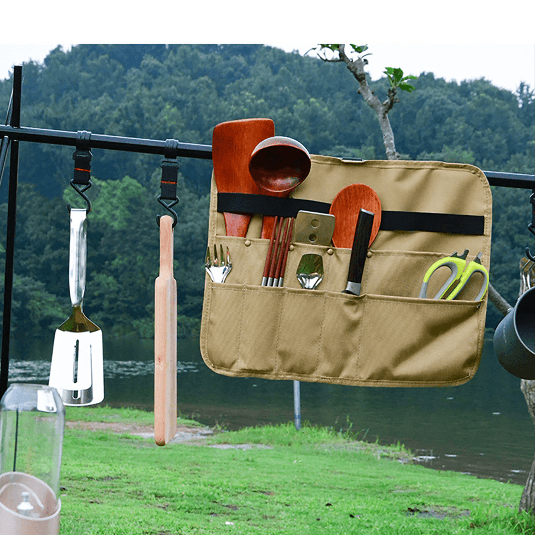 900D Oxford Cloth Tableware Storage Bag Camping Picnic BBQ Triangle/Rectangle Dinnerware Hanging Holder Bag Outdoor Organizer