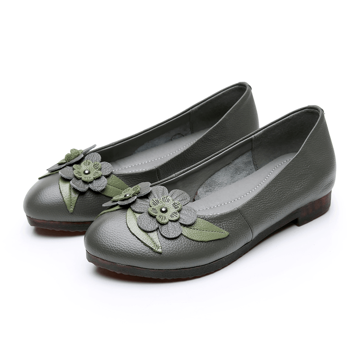 Women Flowers Decor Comfy Sole Soft Leather Loafers