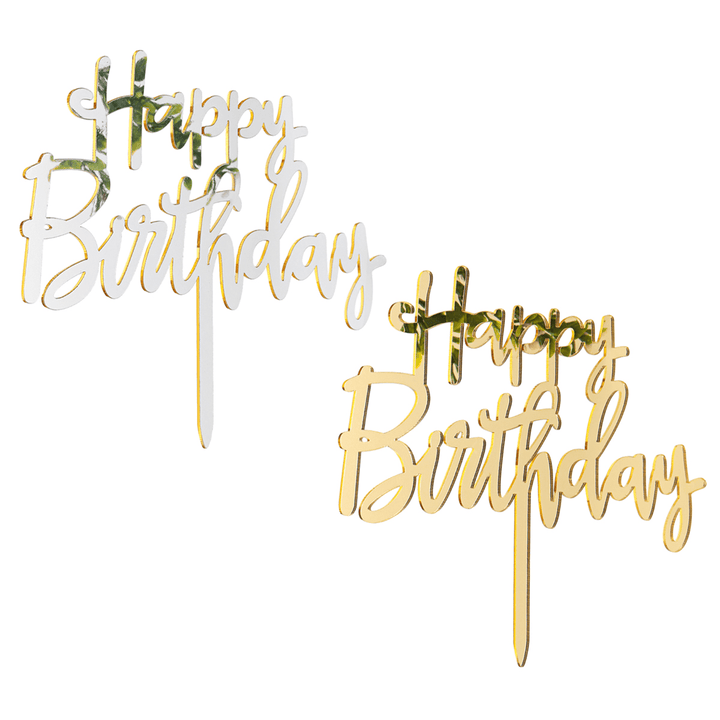 Acrylic Mirror Happy Birthday Gold & Silver Birthday Cake Topper Decorations