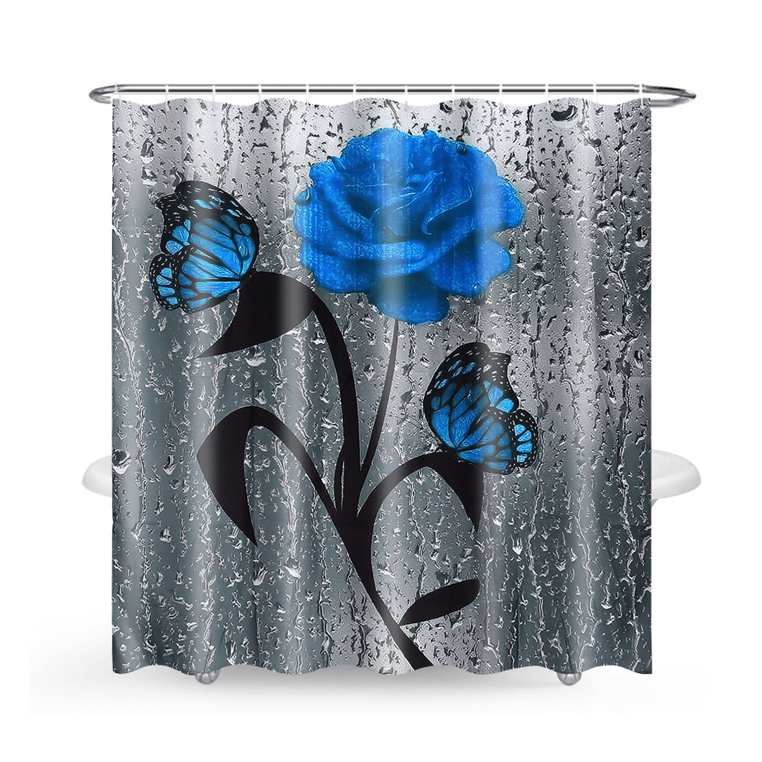 Bathroom Shower Curtain Waterproof Rings Hook Lid Toilet Cover Set 180X180Cm - MRSLM