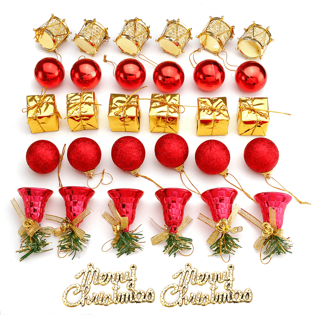 32PCS Christmas Xmas Tree Decorations Hanging Ornaments Baubles Balls Drums Bells - MRSLM