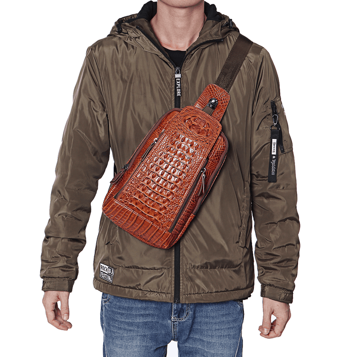 Men'S New Leather Crocodile Pattern Chest Bag Sling Backpack Crossbody Bags - MRSLM