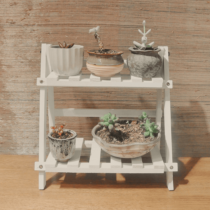 2 Tiers Flower Stand Bonsai Plant Pot Rack Shelf Wooden Garden Outdoor Indoor