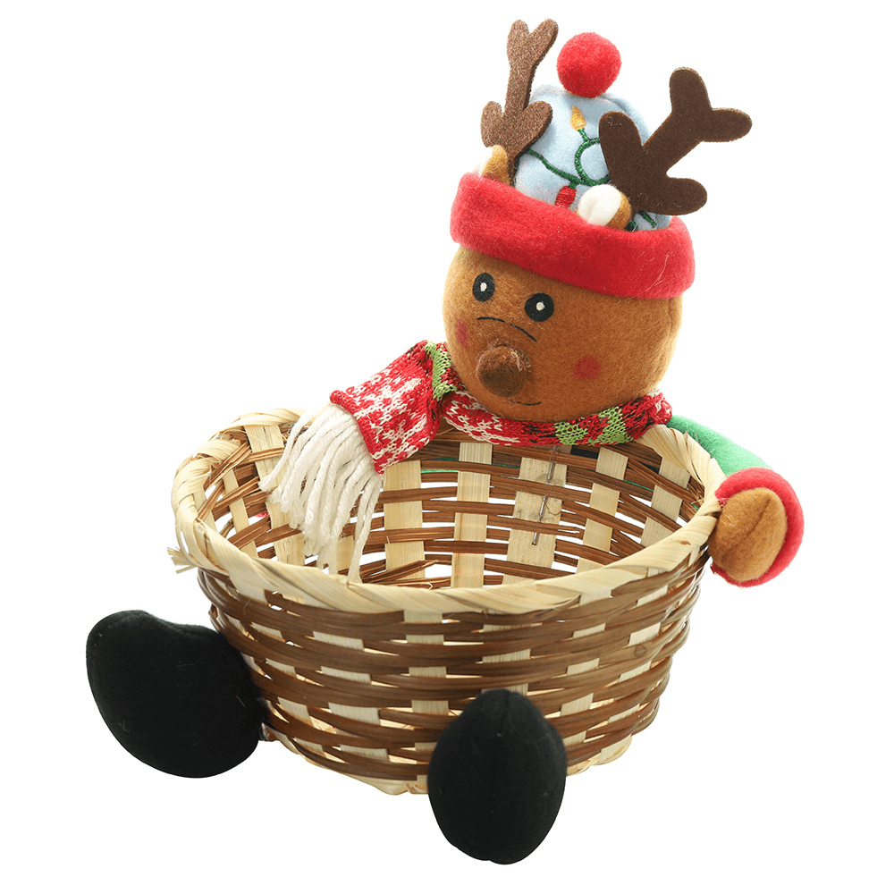 Bamboo Christmas Fruit Basket Children Xmas Gift Candy Sweet Storage Box Santa Elk Holder Decorations Container for Home - MRSLM