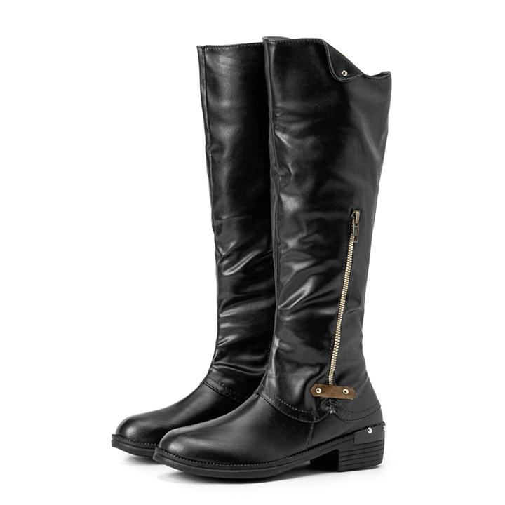 Plus Size Women round Toe Side Zipper Low Heel Knee Boots - MRSLM