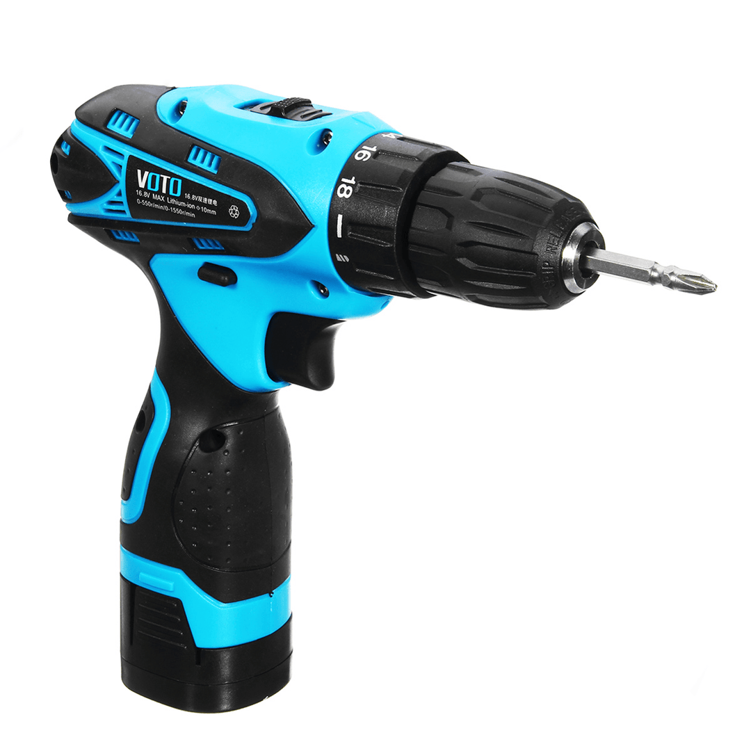 16.8V Li-Ion Battery Cordless Electric Screwdriver Power Drill Two-Speed Drive Bit Set