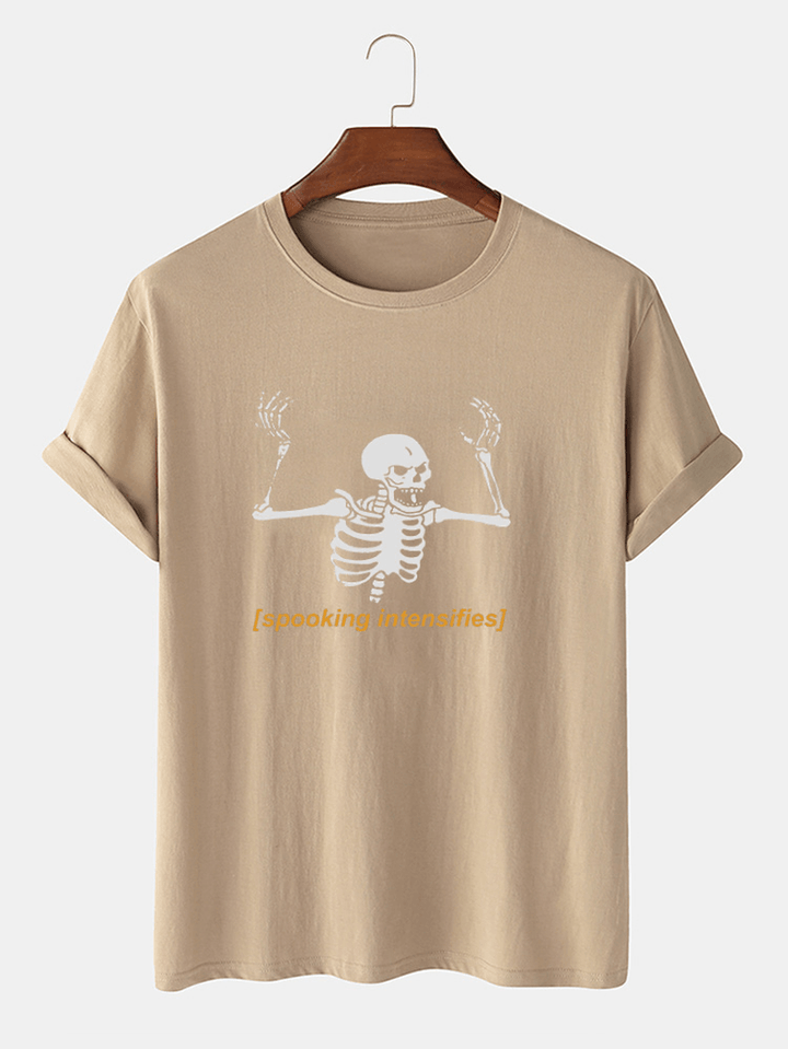 Mens 100% Cotton Halloween Skeleton Letter Print Short Sleeve T-Shirts