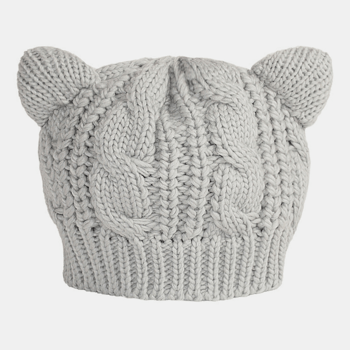 Unisex Woolen Warm Soft Cat Ear Decoration Casual Cute All-Match Couple Hat Knitted Hat - MRSLM