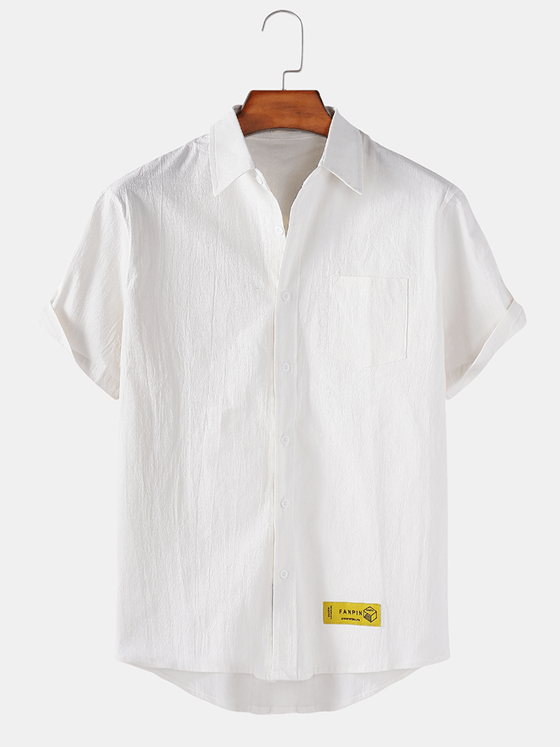 Mens Cotton Solid Turn down Collar Short Sleeve Shirts