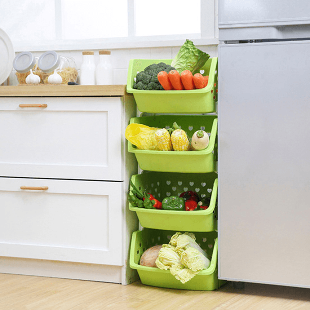 4 Tiers Plastic Stacked Storage Basket Fruit Vegetables Holders Shelf Rack Store for Kitchen Tools - MRSLM