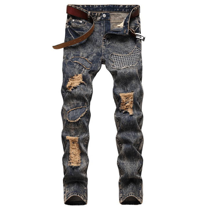 2021 New Fashion Mens Cotton Ripped Hole Jeans Casual Slim Skinny White Black Jeans Men Trousers Casual Male Hip Hop Denim Pants